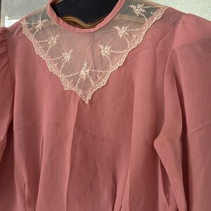 Vintage sheer back button blouse. Soutache lace neckline.